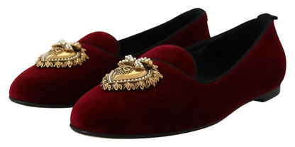 Dolce &amp; Gabbana Bordeaux Samt Slip-On Loafers Flats Schuhe