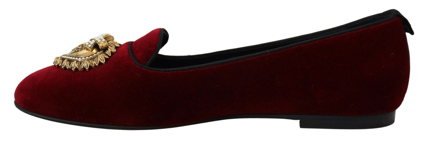 Dolce &amp; Gabbana Bordeaux Samt Slip-On Loafers Flats Schuhe