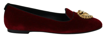 Dolce &amp; Gabbana Bordeaux Samt Slip-On Loafers Flats Schuhe
