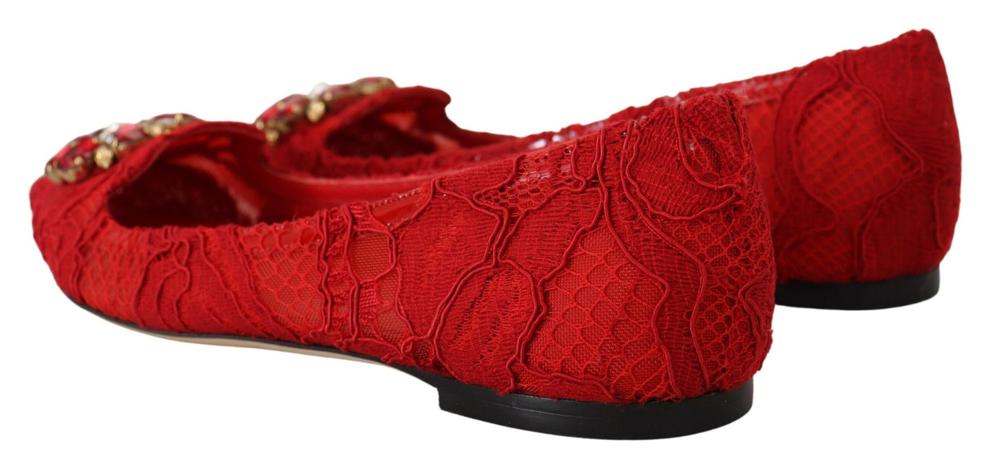 Dolce &amp; Gabbana Rote Taormina Kristalle Loafer Flats Schuhe