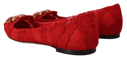 Dolce &amp; Gabbana Rote Taormina Kristalle Loafer Flats Schuhe