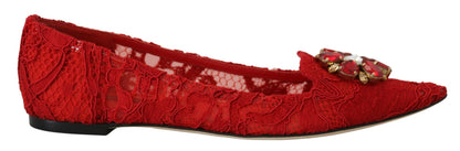 Dolce &amp; Gabbana Rote Taormina Kristalle Loafer Flats Schuhe