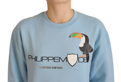 Philippe Model – Hellblauer Pullover mit Logo-Aufdruck und langen Ärmeln