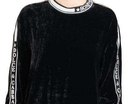 Dolce &amp; Gabbana – Schwarzer Pullover mit Rundhalsausschnitt aus Samt