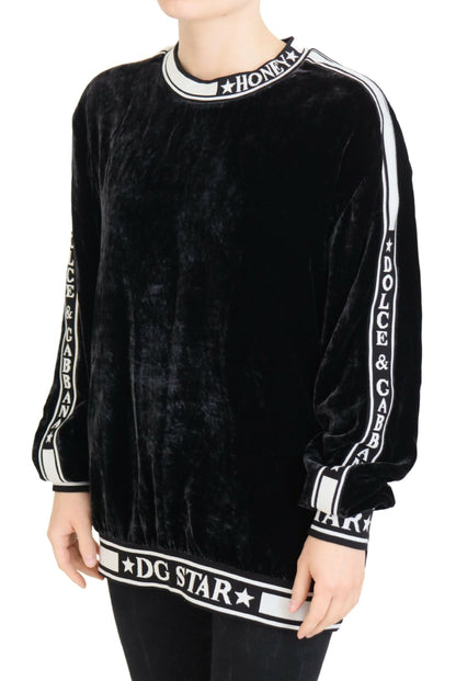Dolce &amp; Gabbana – Schwarzer Pullover mit Rundhalsausschnitt aus Samt