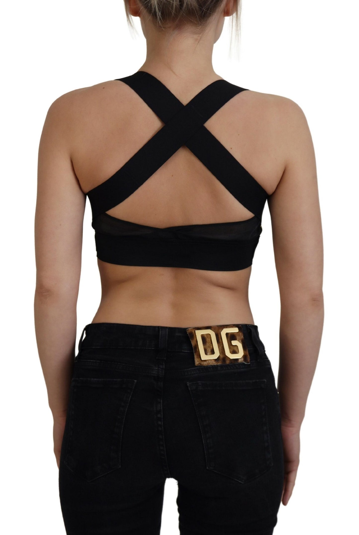 Dolce &amp; Gabbana – Ärmelloses, kurzes Bustier-Top in Schwarz und Gold