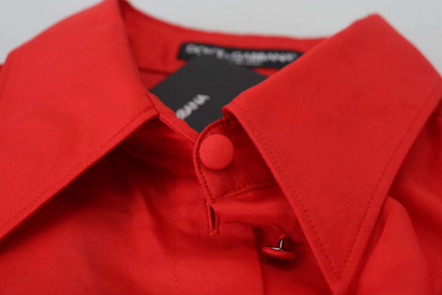 Dolce &amp; Gabbana – Rotes Hemdoberteil aus Seide mit Kragen und langen Ärmeln