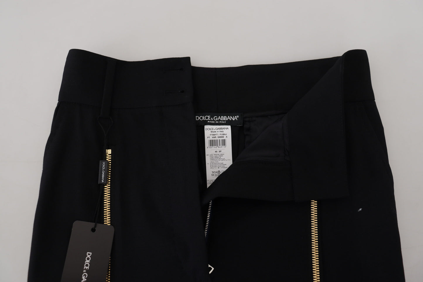 Dolce &amp; Gabbana – Schwarze, hoch taillierte Karottenhose aus Wolle