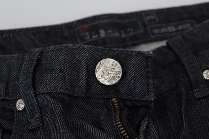 Acht Schwarze, schmal geschnittene Damen-Jeans aus Baumwolle mit niedriger Taille