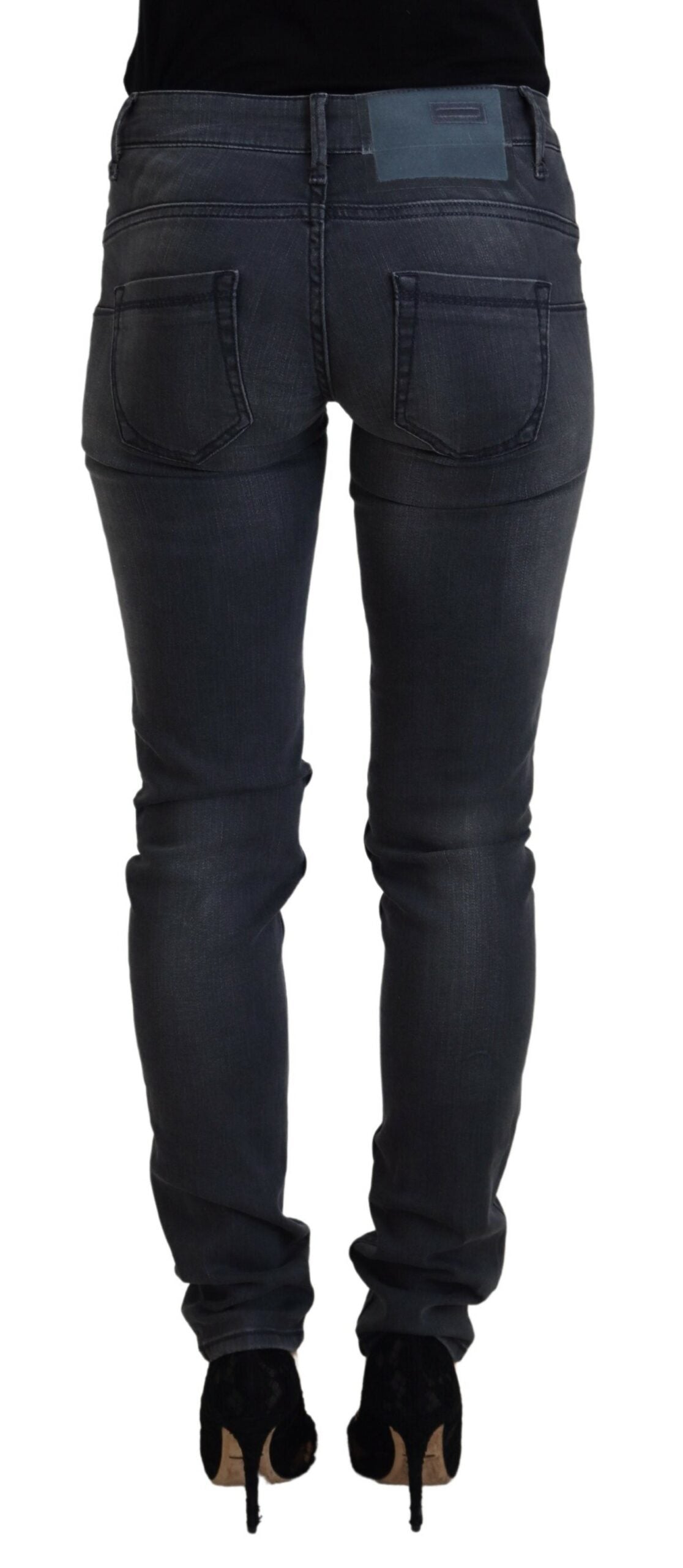 Acht Graue Skinny-Jeans aus Baumwolle mit niedriger Taille für Damen