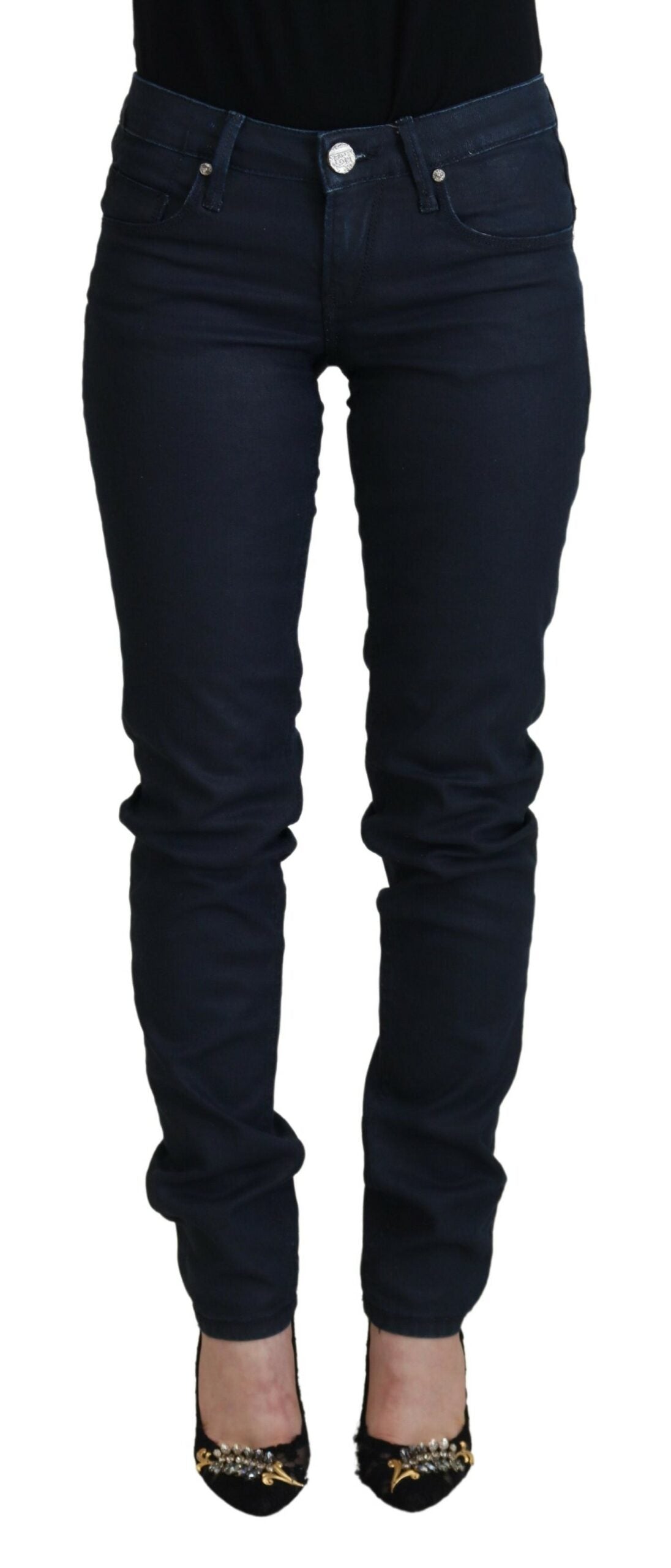 Acht Blaue Skinny-Jeans aus Baumwolle mit niedriger Taille für Damen