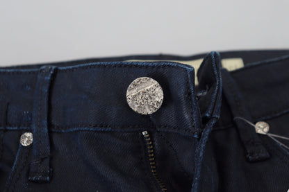 Acht Blaue Skinny-Jeans aus Baumwolle mit niedriger Taille für Damen