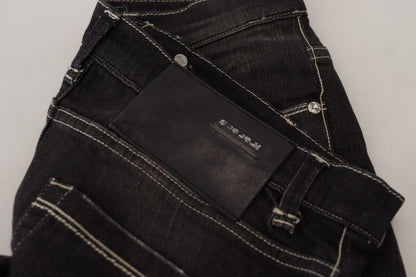 Acht Black Washed Mid Waist Tapered Damen Casual Denim Jeans