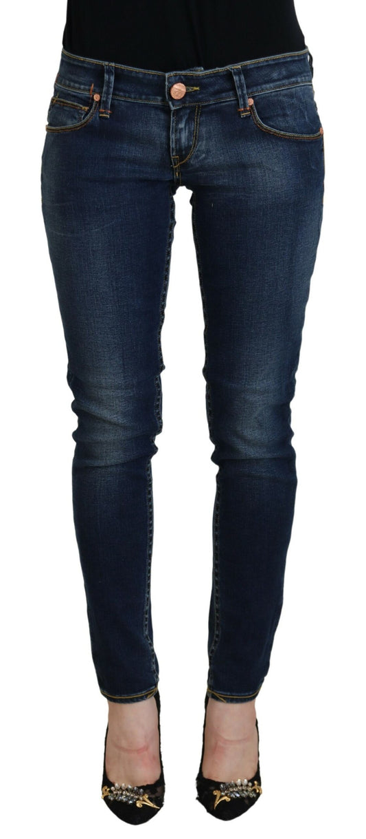 Acht Blaue Skinny Jeans aus Baumwolle mit niedriger Taille für Damen