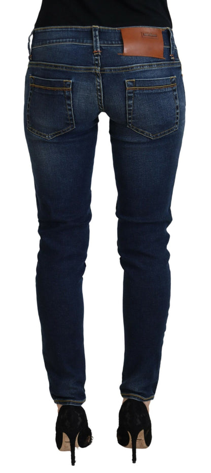 Acht Blaue Skinny Jeans aus Baumwolle mit niedriger Taille für Damen