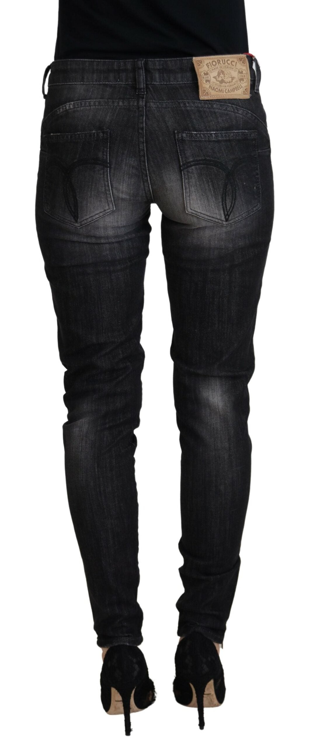 Fiorucci Schwarze Skinny-Jeans aus Baumwolle mit niedriger Taille für Damen