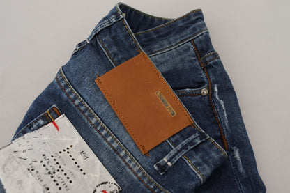 Acht Blaue Slim Fit Jeans aus gewaschener Baumwolle für Damen