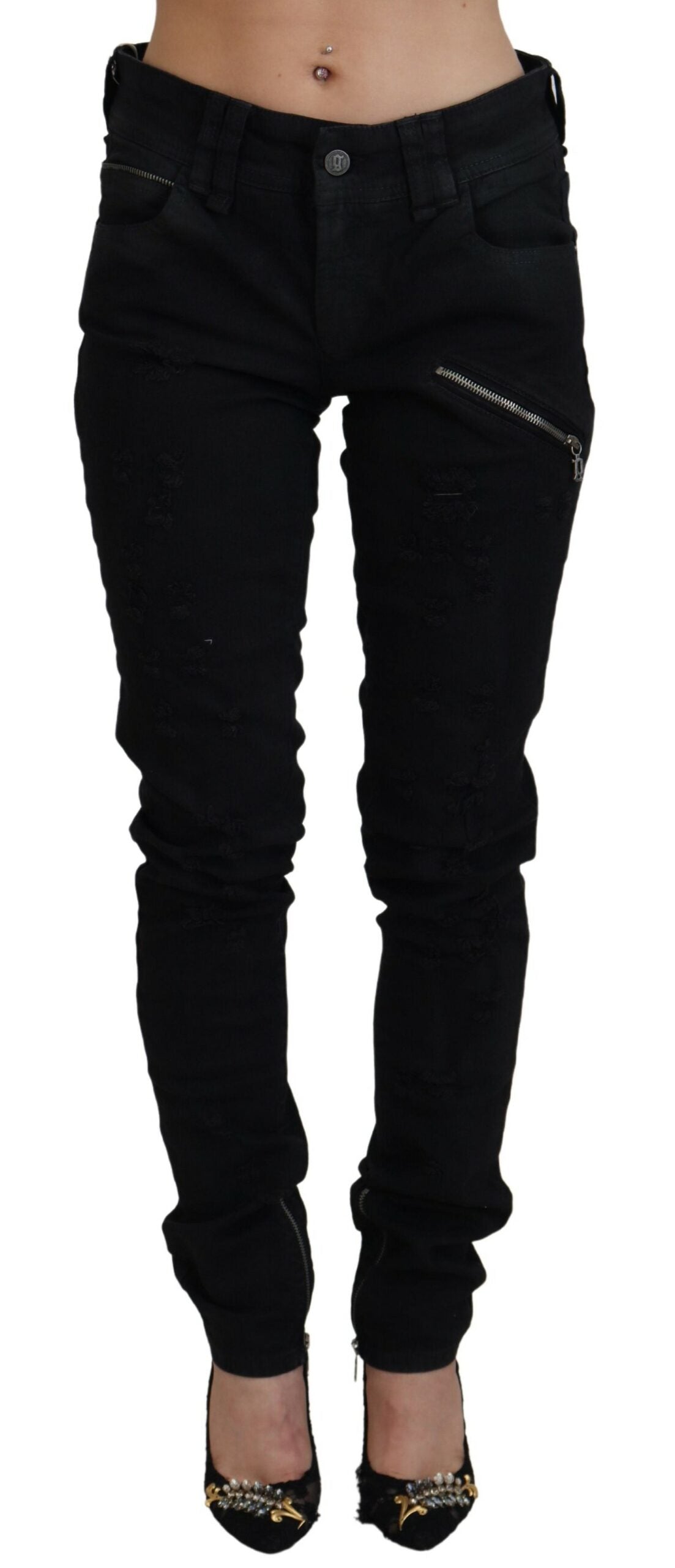 John Galliano – Schwarze Skinny-Jeans aus Baumwolle mit mittlerer Taille und schmaler Passform