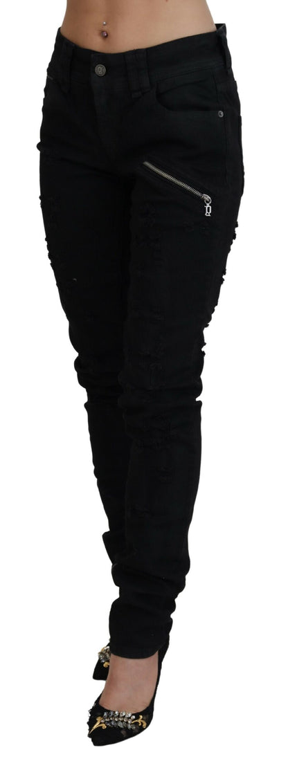 John Galliano – Schwarze Skinny-Jeans aus Baumwolle mit mittlerer Taille und schmaler Passform