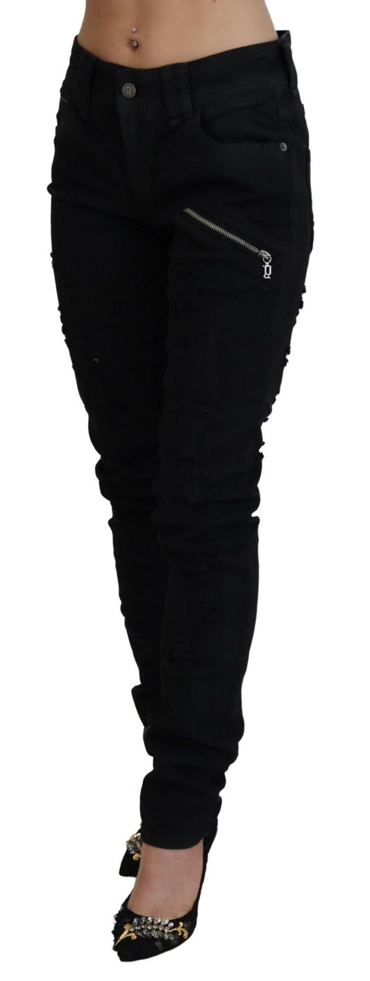 John Galliano – Schwarze Skinny-Jeans aus Baumwolle mit mittlerer Taille und schmaler Passform