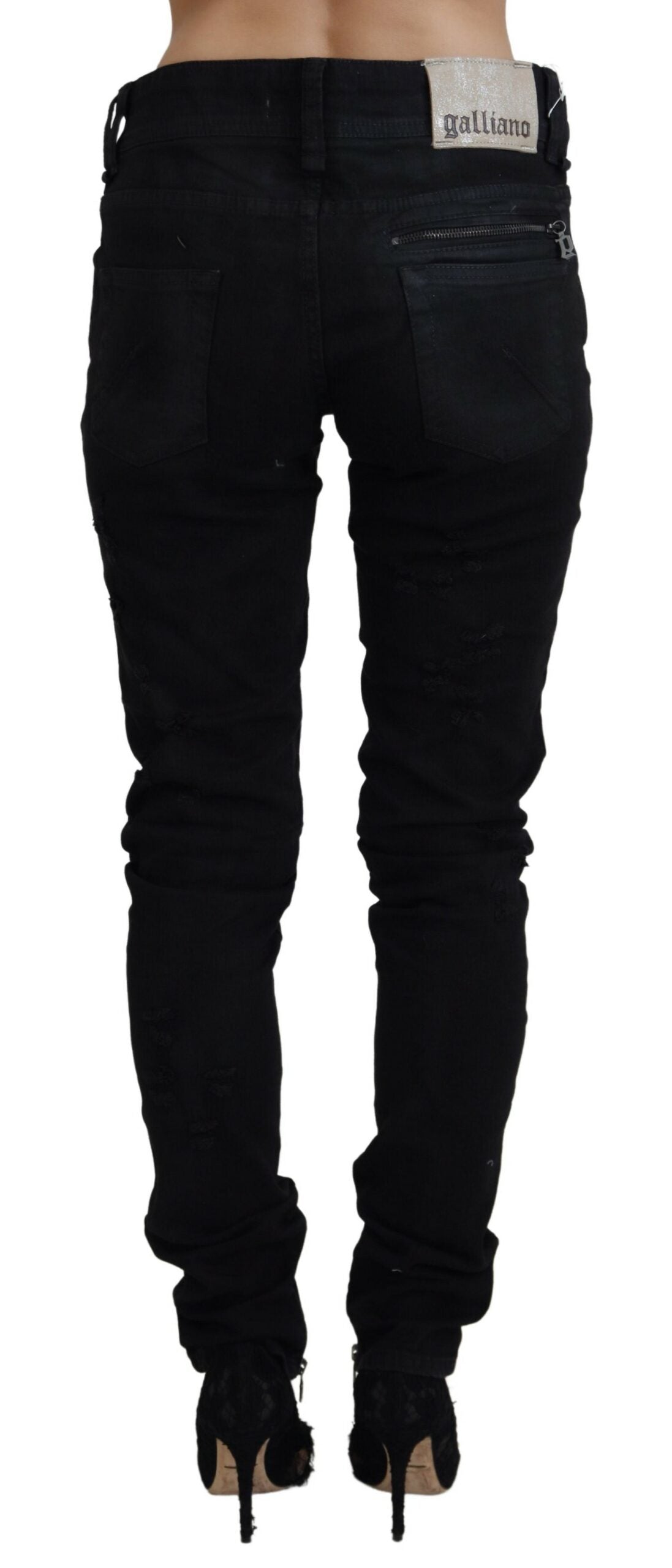 John Galliano – Schwarze Skinny-Jeans aus Baumwolle mit mittlerer Taille und schmaler Passform