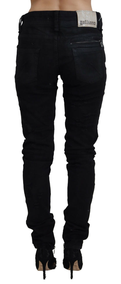 John Galliano – Schwarze Skinny-Jeans aus Baumwolle mit mittlerer Taille und schmaler Passform