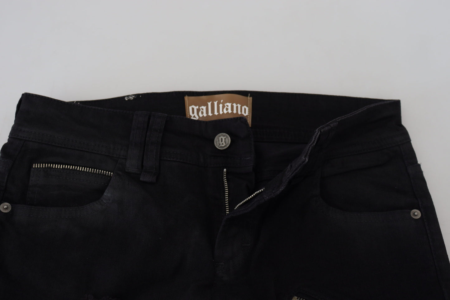 John Galliano – Schwarze Skinny-Jeans aus Baumwolle mit mittlerer Taille und schmaler Passform