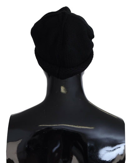 Dolce &amp; Gabbana Schwarze Schurwolle Damen Winter Beanie Mütze