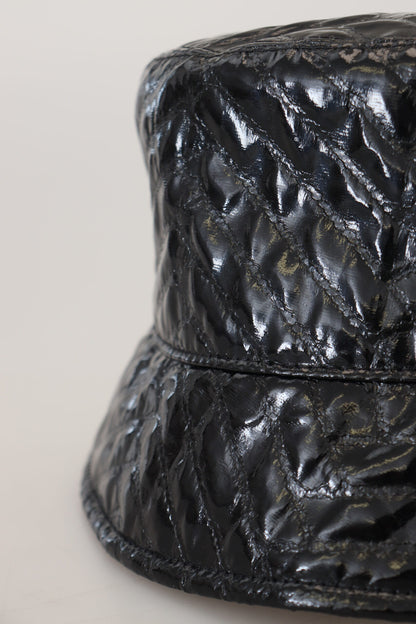 Dolce &amp; Gabbana – Schwarz gesteppte Bucket Cap aus Kunstleder für Damen