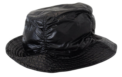 Dolce &amp; Gabbana – Schwarz gesteppte Bucket Cap aus Kunstleder für Damen
