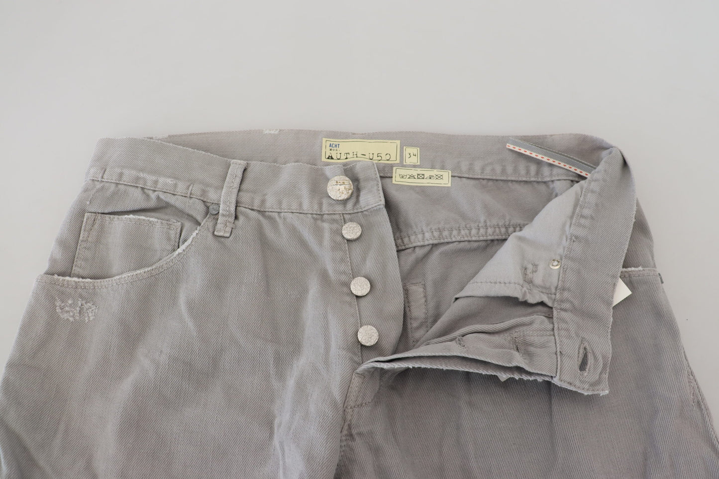 Acht – Lässige Jeans aus Baumwolle mit geradem Schnitt und gefaltetem Saum, Grau