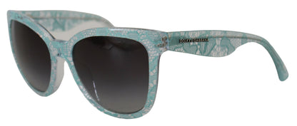 Dolce &amp; Gabbana Blaue DG4190 Schmetterlingssonnenbrille aus Acetat mit Spitze und Kristallen
