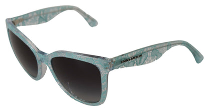 Dolce &amp; Gabbana Blaue DG4190 Schmetterlingssonnenbrille aus Acetat mit Spitze und Kristallen