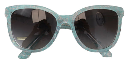 Dolce &amp; Gabbana Blaue DG4190 Schmetterlingssonnenbrille aus Acetat mit Spitze und Kristallen