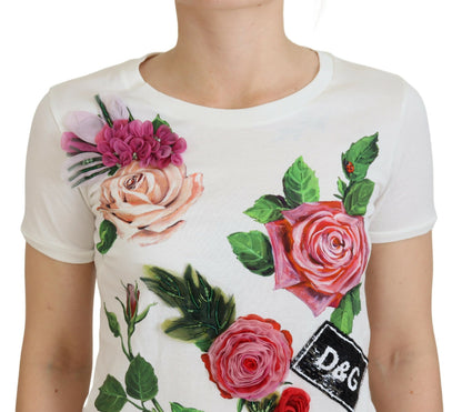 Dolce &amp; Gabbana – Kurzärmliges Oberteil mit weißem Rosen-DG-Logo-Print