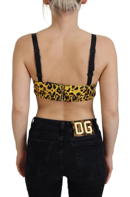 Dolce &amp; Gabbana – Kurzes Bustier-Korsett-BH-Oberteil mit Leopardenmuster in Gelb