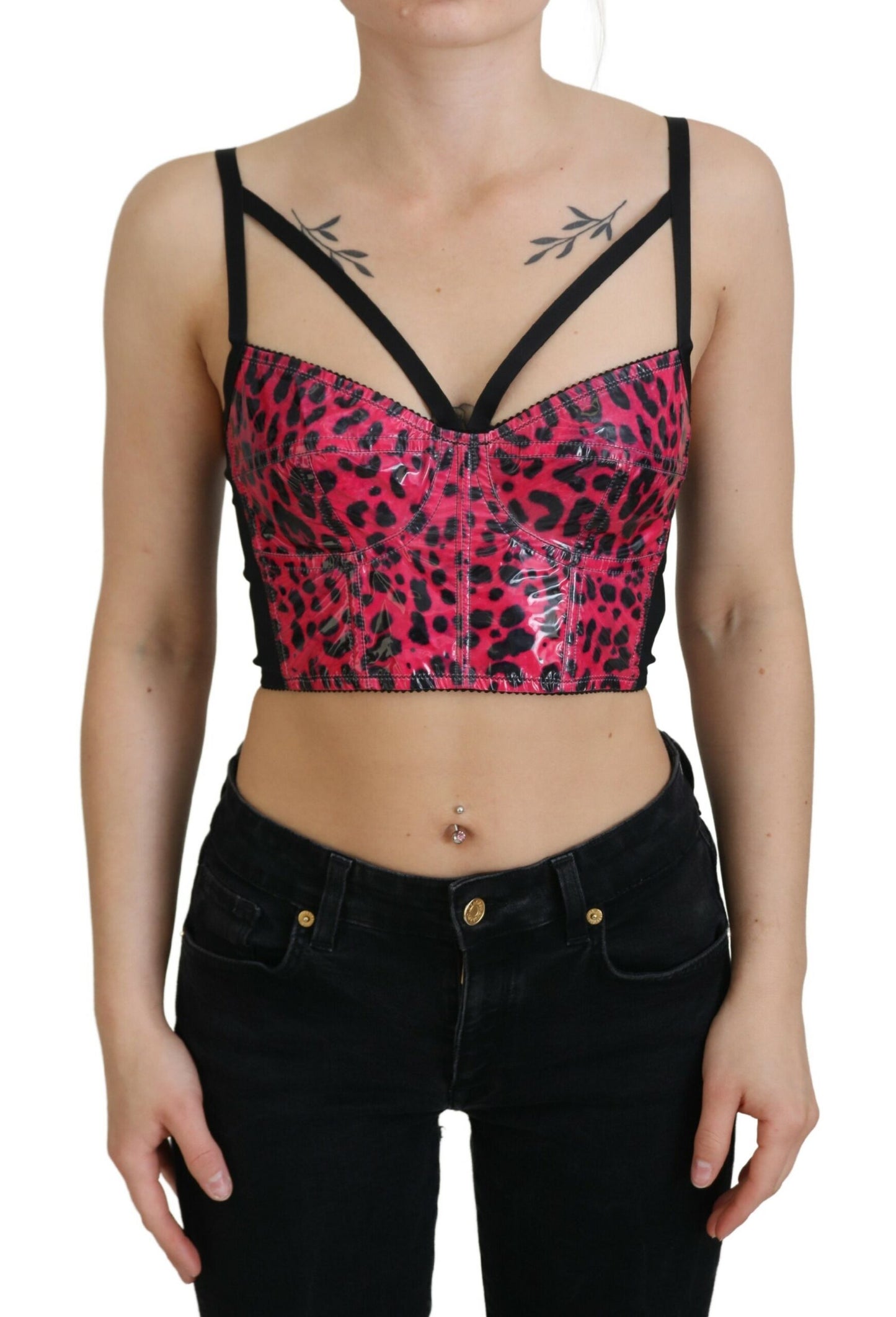Dolce &amp; Gabbana – Kurzes Bustier-Korsett-Oberteil mit Leopardenmuster in Rosa