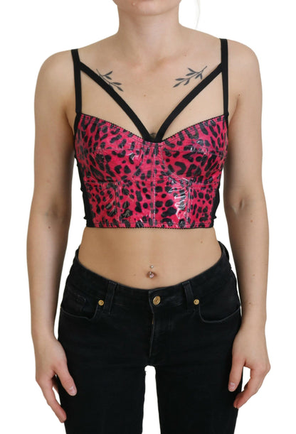 Dolce &amp; Gabbana – Kurzes Bustier-Korsett-Oberteil mit Leopardenmuster in Rosa