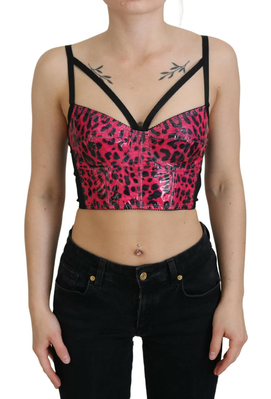 Dolce &amp; Gabbana – Kurzes Bustier-Korsett-Oberteil mit Leopardenmuster in Rosa
