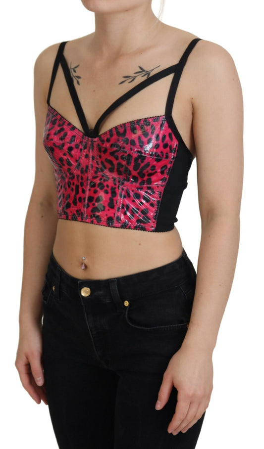 Dolce &amp; Gabbana – Kurzes Bustier-Korsett-Oberteil mit Leopardenmuster in Rosa