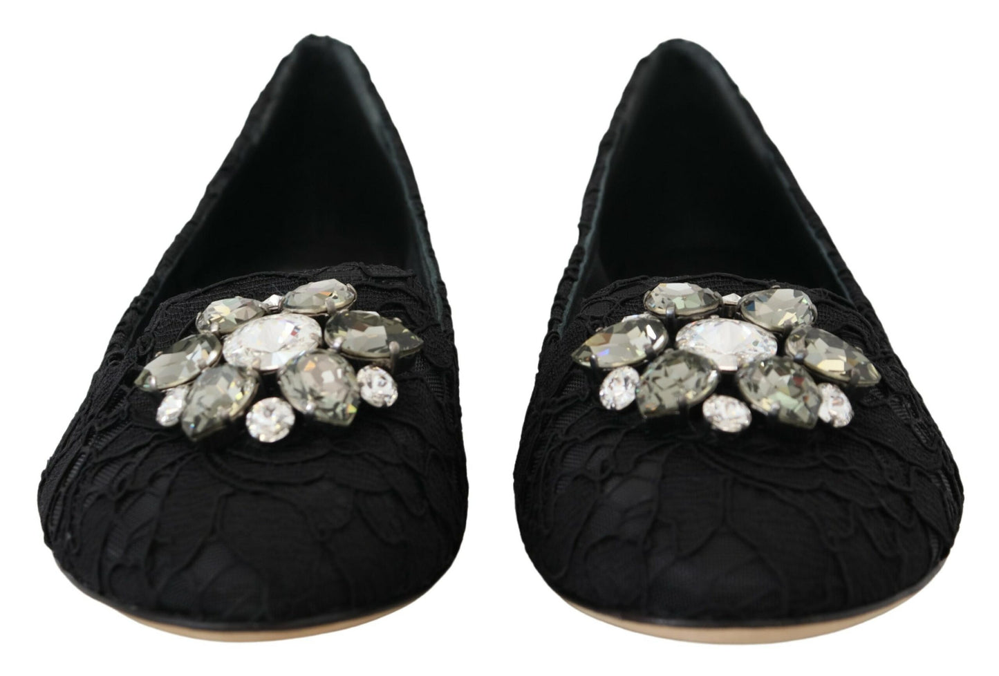 Dolce &amp; Gabbana – Schwarze Taormina-Ballerinas mit Spitzen und Kristallen