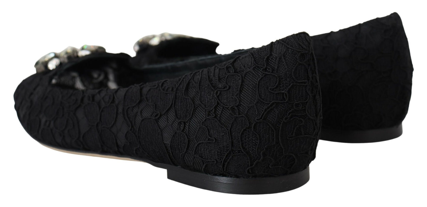 Dolce &amp; Gabbana – Schwarze Taormina-Ballerinas mit Spitzen und Kristallen