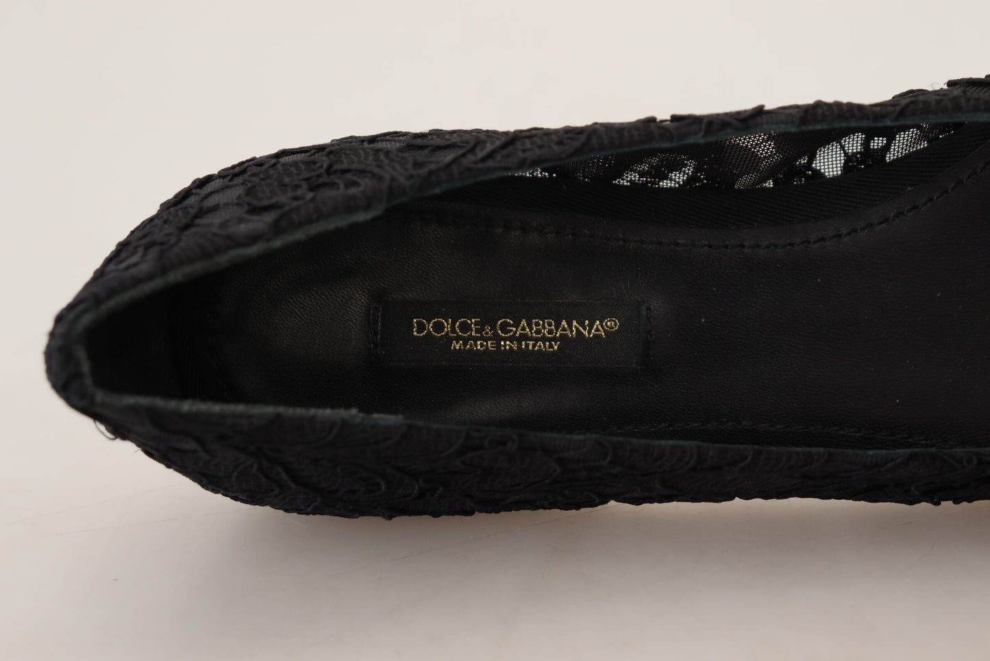 Dolce &amp; Gabbana – Schwarze Taormina-Ballerinas mit Spitzen und Kristallen