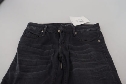 Acht – Schwarze, verwaschene Slim-Fit-Jeans aus Baumwolldenim mit niedriger Taille