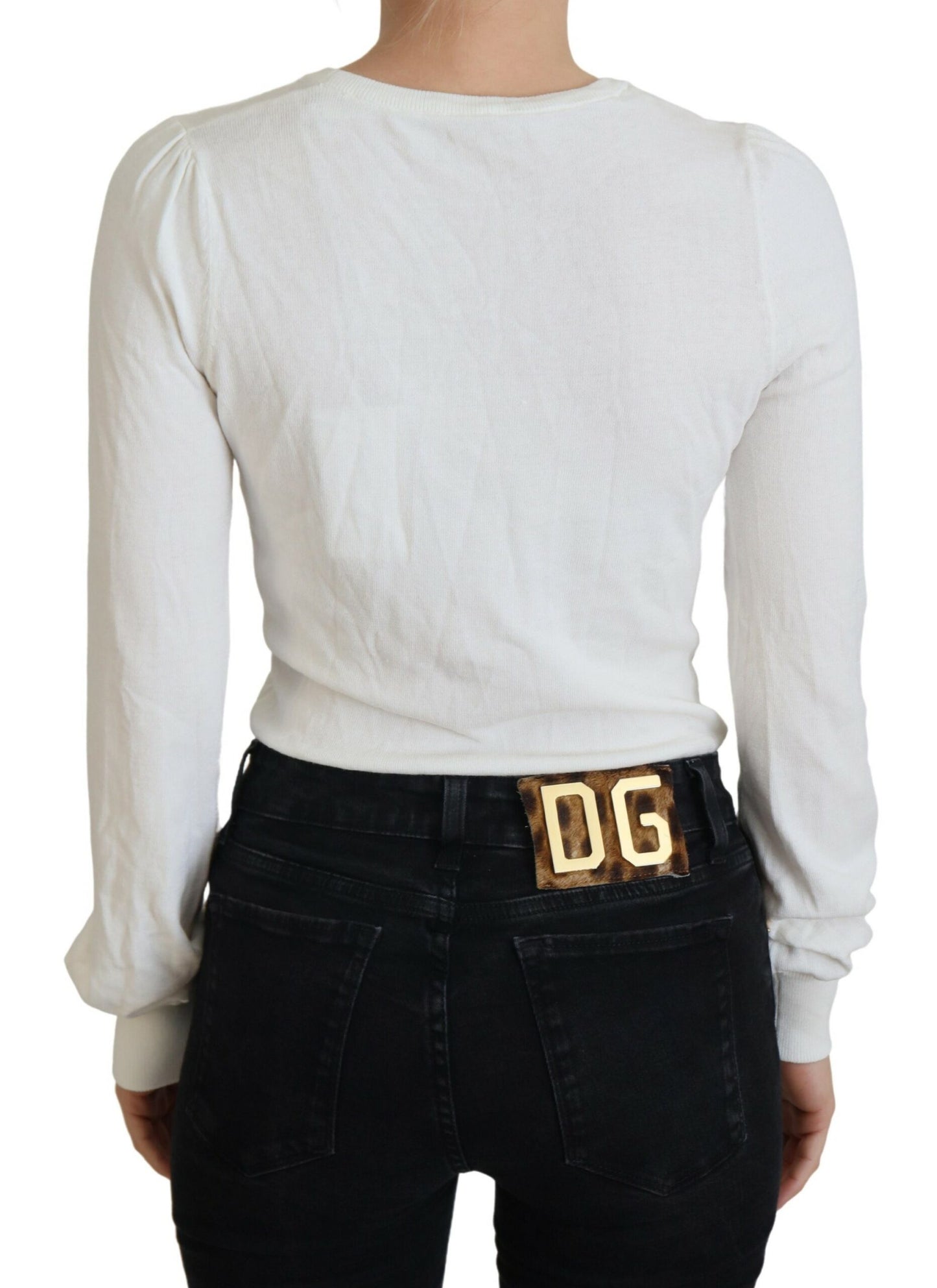 Patrizia Pepe Elfenbeinfarbenes Blusentop mit V-Ausschnitt und langen Ärmeln für Damen