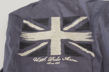 US POLO ASSN. Grau bedrucktes Langarm-Oberteil mit Kragen