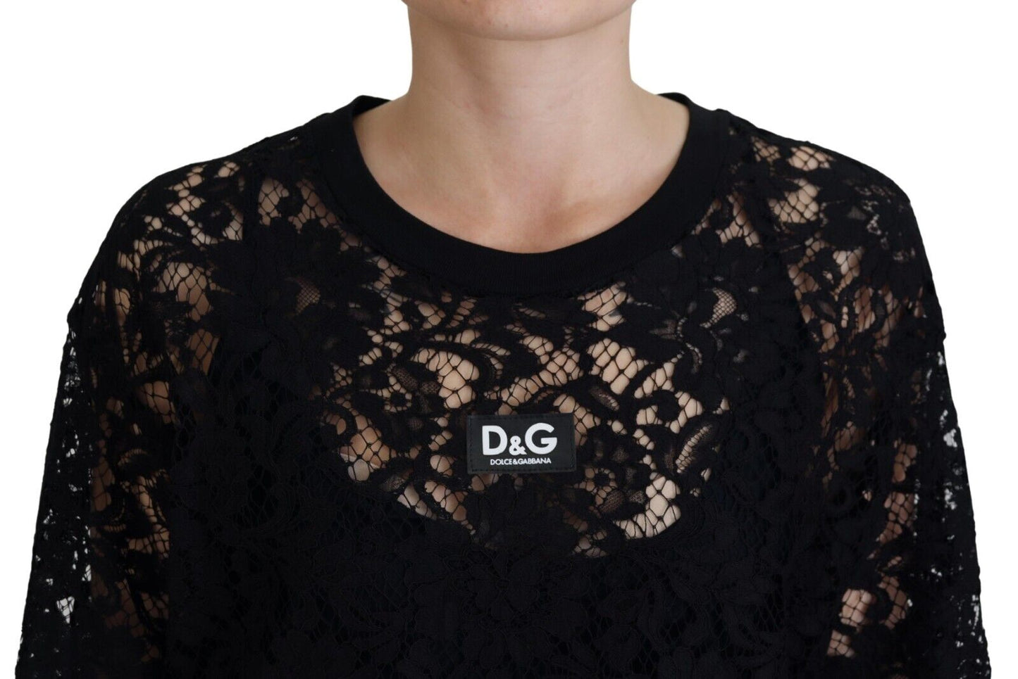 Dolce &amp; Gabbana – Schwarzes Mini-Etuikleid aus Baumwolle mit Blumenspitze