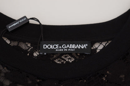 Dolce &amp; Gabbana – Schwarzes Mini-Etuikleid aus Baumwolle mit Blumenspitze