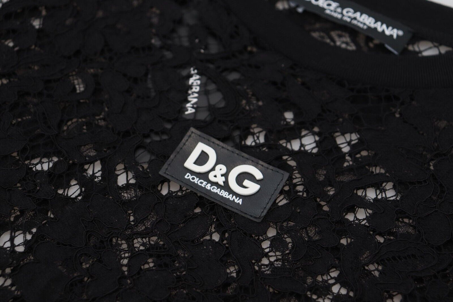 Dolce &amp; Gabbana – Schwarzes Mini-Etuikleid aus Baumwolle mit Blumenspitze