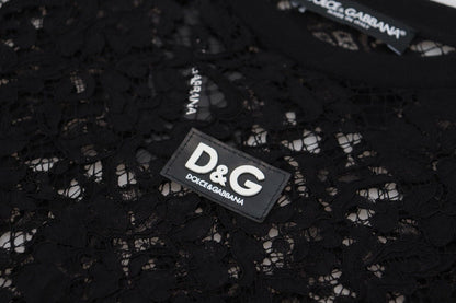 Dolce &amp; Gabbana – Schwarzes Mini-Etuikleid aus Baumwolle mit Blumenspitze